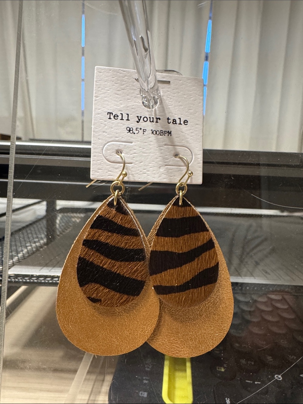 Tell Your Tale Brown Tiger-Stripe Teardrop Earrings